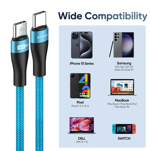 USB C to USB C Cable 10FT 4-Pack, 60W Nylon Braided Charger Cable Compatible for Phone 15/15 Pro/15 Pro Max, MacBook
