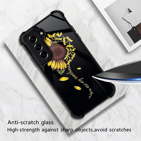 Compatible with Samsung Galaxy S22 Case,Yellow Dragonfly Sunflower Amazing Pattern Design Shockproof Anti-Scratch Hard PC Back Case for Samsung Galaxy S22 Case