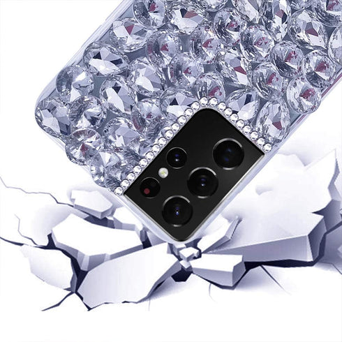 Bonitec Compatible with Galaxy S21 Ultra Case, 3D Glitter Sparkle Bling Luxury Shiny Crystal Rhinestone Cover
