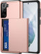 Jiunai for Samsung Galaxy S21 Case, Rose Gold Credit Card IDs Cash Holder Shell Wallet Case Slide Cover
