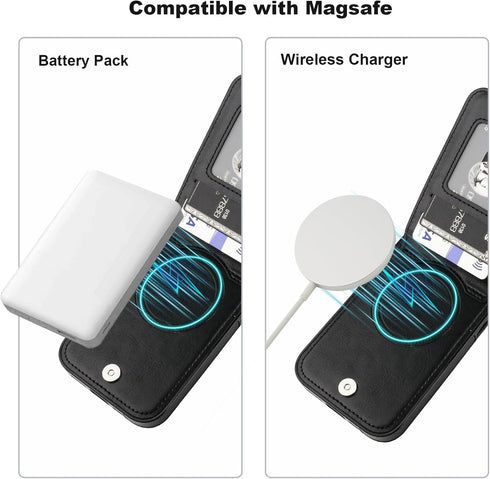 KIHUWEY 13 6.1 Inch for iPhone Case Wallet Compatible with MagSafe Wireless Charging, Credit Card Holder, RFID Flip