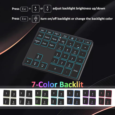 LINKEET 7-Color BT5.0/USB/2.4G 35-Key Tri-Mode Aluminum Numpad LED Backlit, Wireless Rechargeable Number Pad Scissor