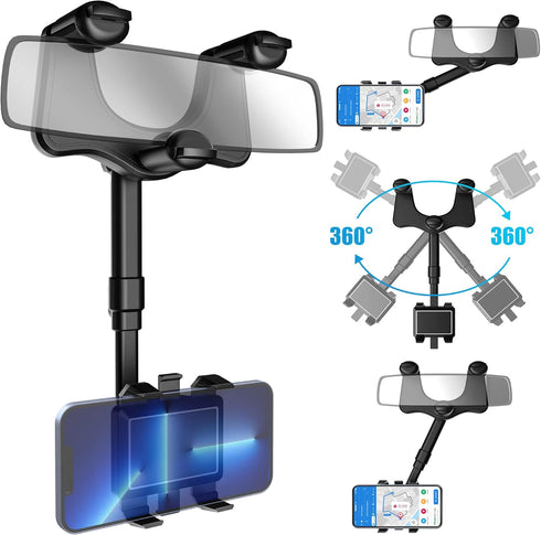 SXhyf Rear View Mirror Phone Holder, 2023 Rotatable and Retractable Universal Mount for iPhone 11 12 13 14 Pro Max