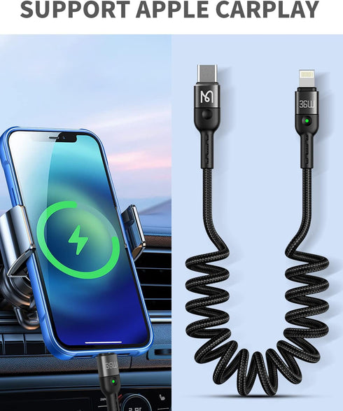 Coiled USB C to Lightning Cable - AICase Type C to Lightning Cable (6ft 36W) Scalable Spring PD Type C Charging Cable