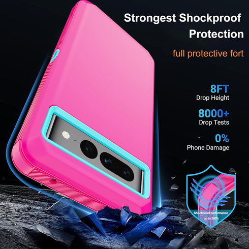 Annymall for Google Pixel 7 Pro Case with 2 Screen Protector,Full Body Shockproof Drop Protection Dustproof Heavy Duty Military Rugged Durable Cover for Google Pixel 7 Pro 6.7" (Pink/Blue)