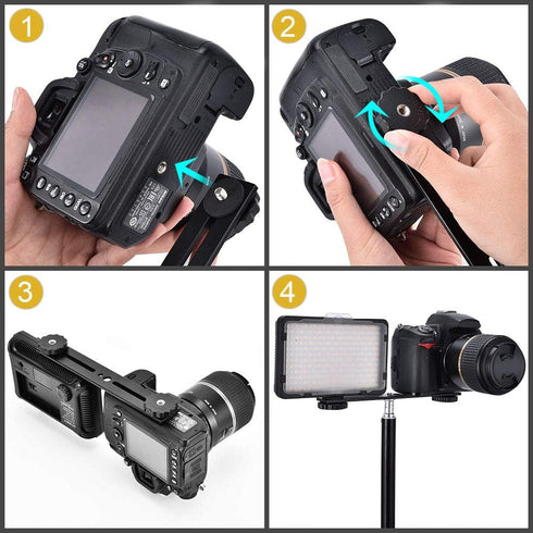 Dual Flash Bracket 8in/20.3cm Camera Mount Tripod with 1/4 Screw Hot Shoe for LED Light Microphone Photography