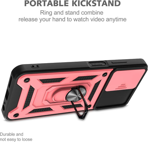 T-Mobile REVVL 6 Pro 5G Case with Slide Camera Cover and 2pcs HD Screen Protector, Military Grade 360° Rotation (Rose