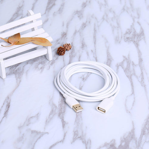 10 ft USB 2.0 Extension Cable Type A Male to Female, Gold-Plated Connectors, White - Perfect for Your Devices!