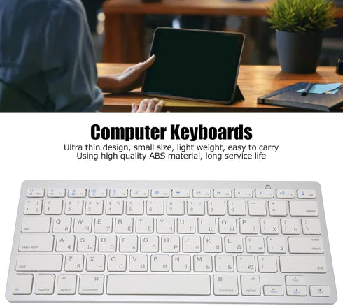 Multi-Device Slim Portable Bluetooth 3.0 Keyboard, 78 Keys Ultra Slim Keyboard for Windows/Android (Russian)