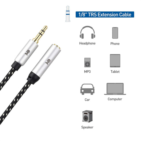 Cable Matters 2-Pack Headphone Extension Cable - 6ft, 3.5mm Aux Cord Extender, Black