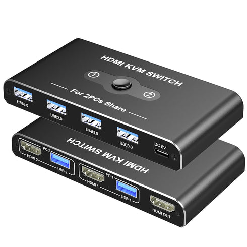 KVM Switch, KVM Switch 1 Monitors 2 Computers, HDMI Switch, 4K@60Hz KVM