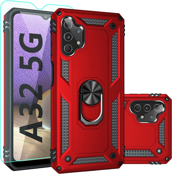 for Samsung A32 5G Case, Military Grade 16ft Drop Tested Cover with Screen Protector and Magnetic Kickstand, Red