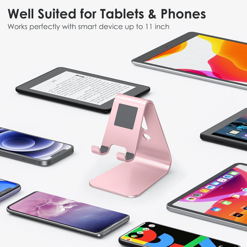 OMOTON Desktop Cell Phone Stand, Aluminum Holder for Mobile Phone and Tablet, Rose Gold