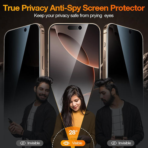 YMHML 3 Pack 16 16 6.9 Inch Compatible for iPhone Pro Max Privacy Screen Protector Tempered Glass, Anti Spy Privacy