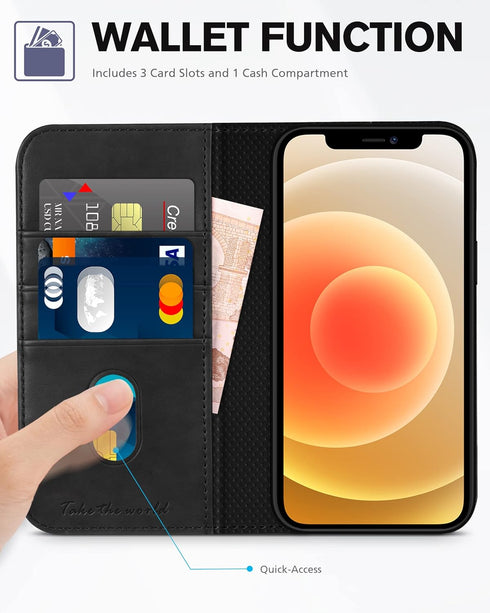TUCCH Wallet Case for iPhone 12 Pro/iPhone 12 5G, Premium PU Leather Flip Folio Cover with Card Slot and Stand Design