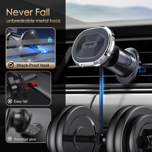 Magnetic Car Mount Air Vent Cell Phone Holder, Universal Vehicle Dash Stand with Clip Hook for iPhone, Samsung, Google
