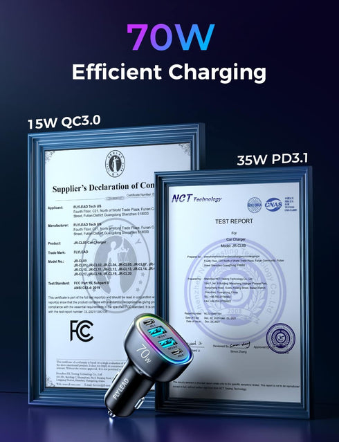 70W 4 Port Super Fast USB C Car Charger Adapter - Essential for Family Travel