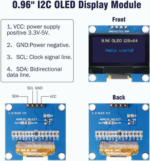 AYWHP 5 0.96 Inch I2C 128x64 Pcs OLED IIC Display Module, Pixel Serial Display Board, Module for Arduino Display