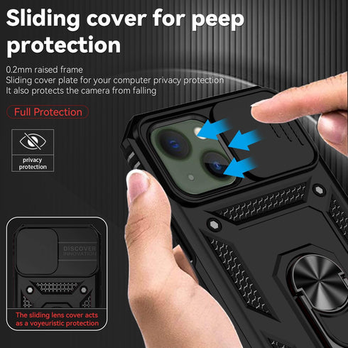 SunStory iPhone 13/14 Case (Black) - Military-Grade, HD Screen Protector, Slide Camera Cover & Kickstand.