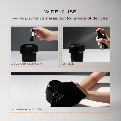 C Coiro 3in 1 100ml, Camera Lens Cleaning Kit Lens Cleaner Spray Soft Brush & Microfiber Cloth DSLR, Mirrorless Camera