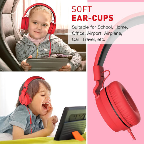 rockpapa 950 Wired Headphones for Kids Girls Boys for School with Microphone, On-Ear Foldable Corded for Laptop, Tablet