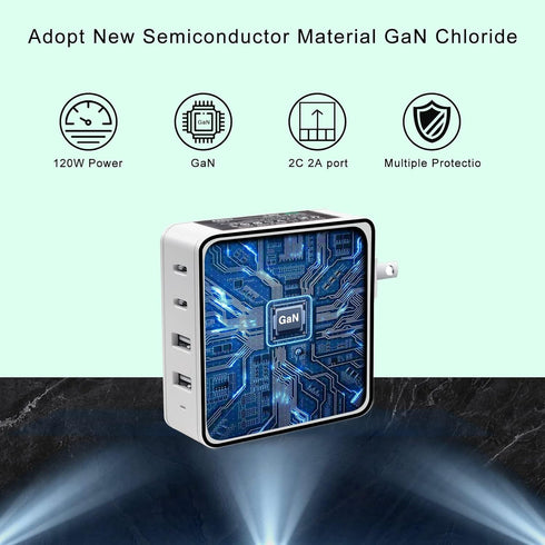 DTK USB C Wall Charger, 120W Fast Charger Block, 4-Port Portable Power Charger Station
