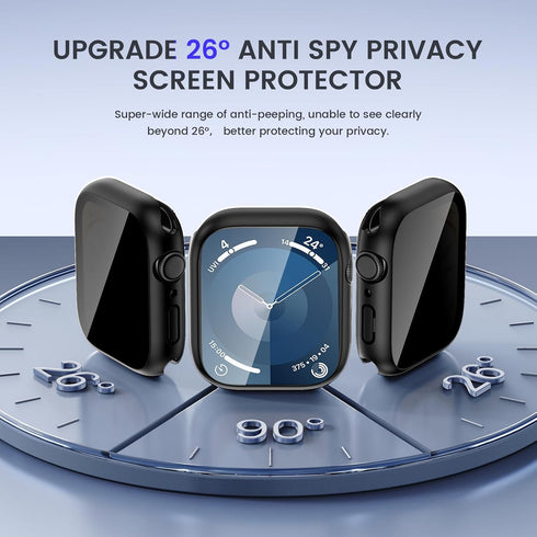 Goton 2 in 1 Privacy Waterproof Apple Watch Case for Series 9 8 7, Front Anti Spy Tempered Glass Face Cover + Back