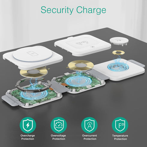 ORIA 3 in 1 Foldable Wireless Charger, Fast Charging Pad with Indicator Light, Foldable Charging Station for iOS, i