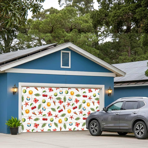 GNAKT AREWG 13x6ft Summer Garage Door Banner Cover Ice-Cream Cherry Starfish Garage Door Decoratons Banner for Indoor