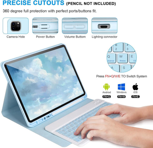 Keyboard Case for iPad Air 13 2024 M2, iPad Pro 12.9'' 6th/5th Gen, Detachable Bluetooth Keyboard with Pencil Holder,