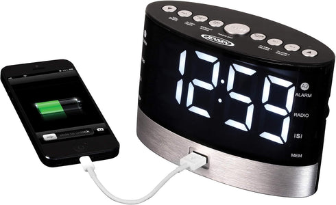 JENSEN JCR-255 .6-Watt AM/FM Dual-Alarm Digital Clock Radio with Under-Pillow Vibrator, Black