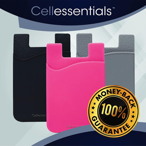 USA Merchant Card Holder for Back of Phone - Silicone Stick on Wallet for Credit Card, ID - 3 Pack (Black, Pink, Grey)