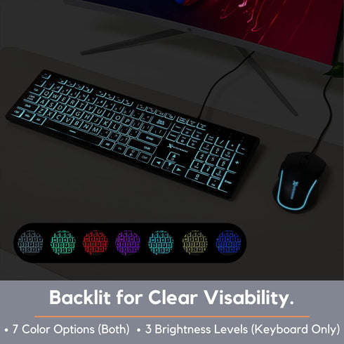 X9 Performance Large Print Lighted Keyboard and Mouse Combo, USB Wired Backlit Keyboard for Elderly, Low Vision Users