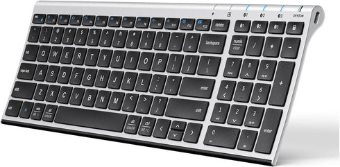 iClever BK10 Bluetooth Keyboard, Multi Device Rechargeable Bluetooth 5.1 with Number Pad, Ergonomic Design, Full Size