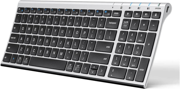 iClever BK10 Bluetooth Keyboard, Multi Device Rechargeable Bluetooth 5.1 with Number Pad, Ergonomic Design, Full Size