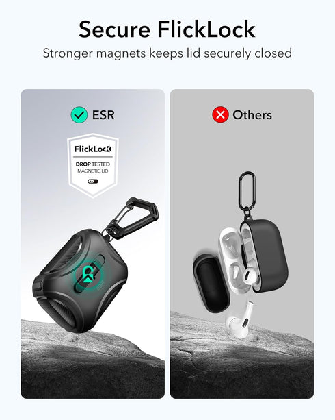 ESR AirPods Pro Case (2023/2022/2019, 2nd/1st Gen), Compatible with USB-C/Lightning, Effortless MagSafe, Black