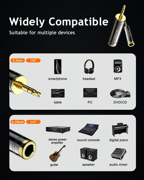 ANDTOBO 3.5mm Male to 1/4'' Female Stereo Pure Copper Headphone Adapter, Black 1-Pack