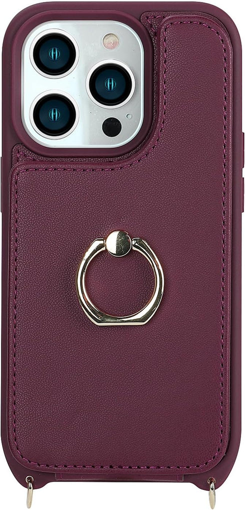 iPhone 15 Pro Case with Card Holder for Women, Phone Case with Strap, Crossbody Lanyard, Ring Stand, Cute Wallet 6.1"