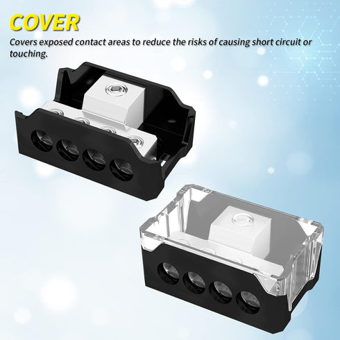 Joinfworld 4 Way Power Distribution Block for Car Audio, 0/2/4 Gauge Input, 4/8/10 Gauge Output (2pcs)