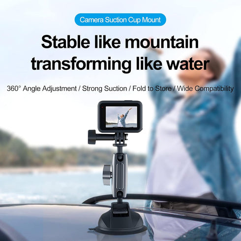 TELESIN Aluminum Camera Suction Cup Car Mount with Phone Holder, Windshield Dashboard Accessories for GoPro 12 11 10 9