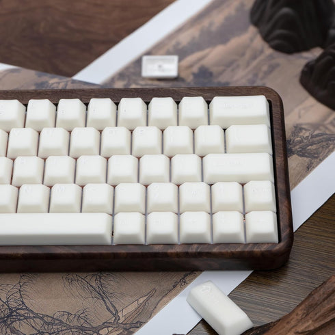 Milky White 114 Keys PBT Keycaps, Minimalist Style Custom Double Shot Cherry Profile Keycaps for ANSI Layout Mechanical