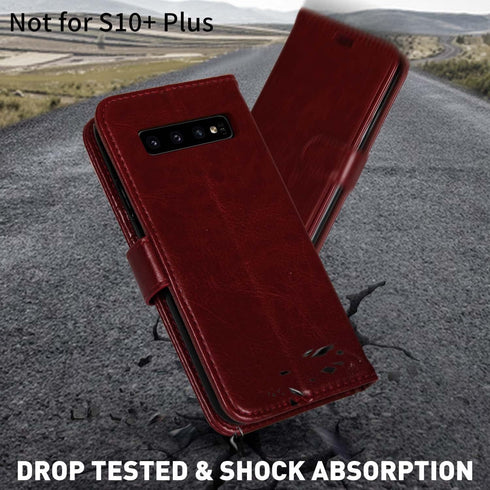 MONASAY Wallet Case for Galaxy S10, Burgundy Flip Folio Leather Cover with Screen Protector & RFID Blocking, 6.1 inch
