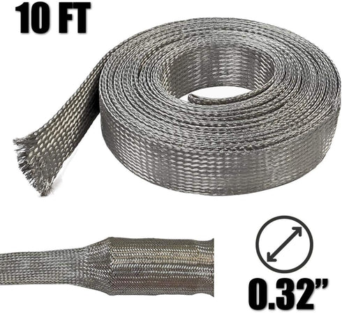 Electriduct Tinned Copper Metal Braid Sleeving - 1/2" Flexible EMI RFI Shielding Wire Mesh (0.32" Diameter), 10 Feet