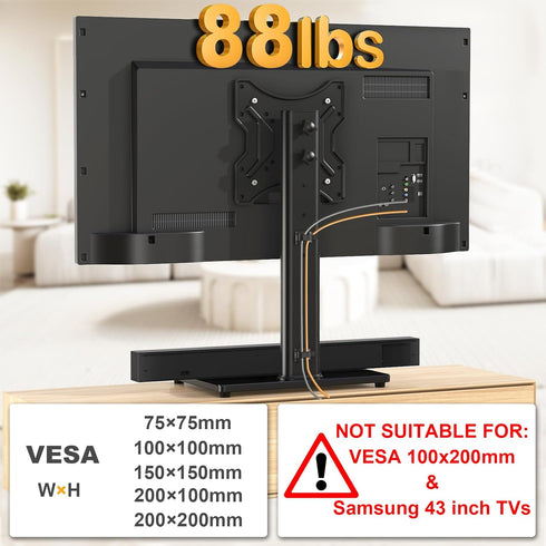 TVON 20-43 inch 4 88 Lbs, 200x200mm Universal TV Stand Base, Swivel Table Top TV Stand for TVs/Monitors with Level