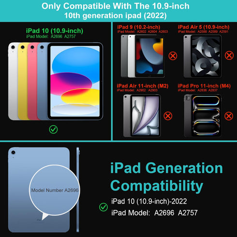 Keyboard Case with Trackpad, Arteck Bluetooth Keyboard with Folio Full Protection Case for Apple 10.9-inch iPad 10