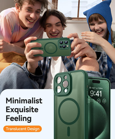 CANSHN Magnetic Case for iPhone 15 Pro Max, Full Camera Protection, Compatible with MagSafe - Deep Green