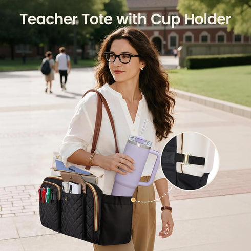 LOVEVOOK 15.6 Inch Tote Bag, Work Bags for Women with Large Cup Holder, Large Capacity Teacher Tote with Multi Pockets