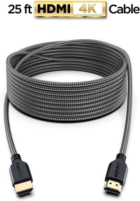 PowerBear 4K HDMI Cable 25 ft, 2 Pack, High Speed with Braided Nylon & Gold Connectors for PS5, Xbox One