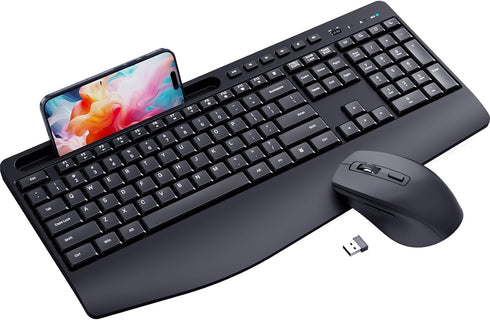 LIZRROT Ergonomic Wireless Keyboard and Mouse Combination, 2.4GHz Quiet Full Length Mouse and