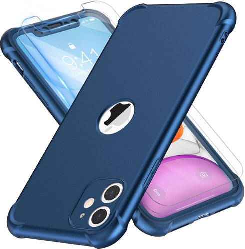 ORETECH iPhone 11 Case with 2 x Tempered Glass Screen Protector, 10 Ft Military Grade Drop Test, Blue